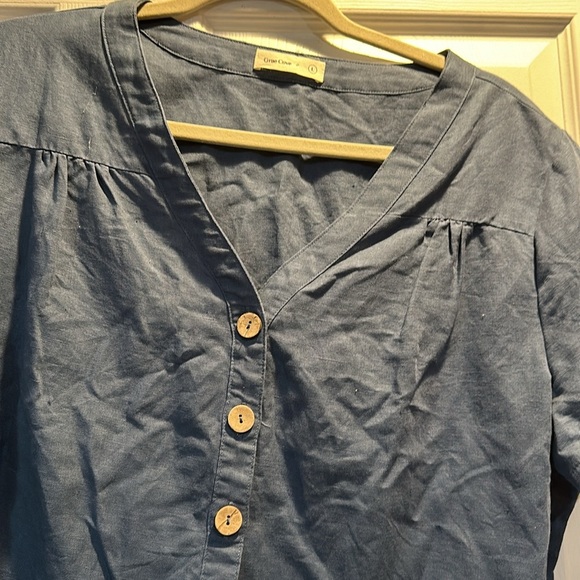 Grae Cove Libby Navy Relaxed Linen Button Front Top L - Picture 4 of 7
